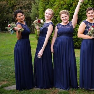 Long bridesmaid dress with lace bodice f19328